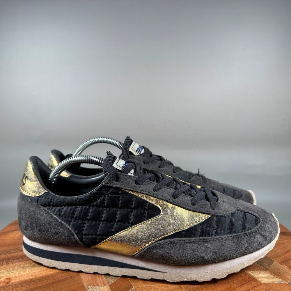 Brooks Heritage Vanguard Womens 8 Black Gold Quilted Suede Sneakers 1201591B014